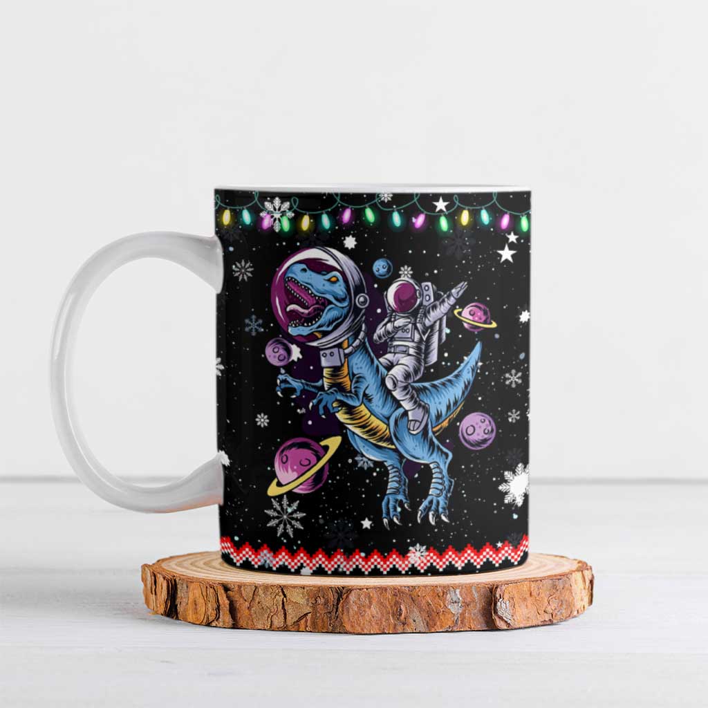 Astronauts Ride A T Rex In Space With The Planet Christmas Ceramic Mug Xmas Holiday Patterns - Wonder Print Shop