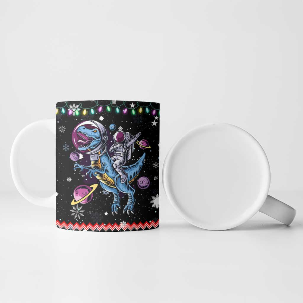 Astronauts Ride A T Rex In Space With The Planet Christmas Ceramic Mug Xmas Holiday Patterns - Wonder Print Shop
