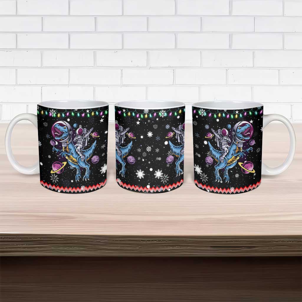 Astronauts Ride A T Rex In Space With The Planet Christmas Ceramic Mug Xmas Holiday Patterns - Wonder Print Shop