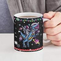 Astronauts Ride A T Rex In Space With The Planet Christmas Ceramic Mug Xmas Holiday Patterns - Wonder Print Shop