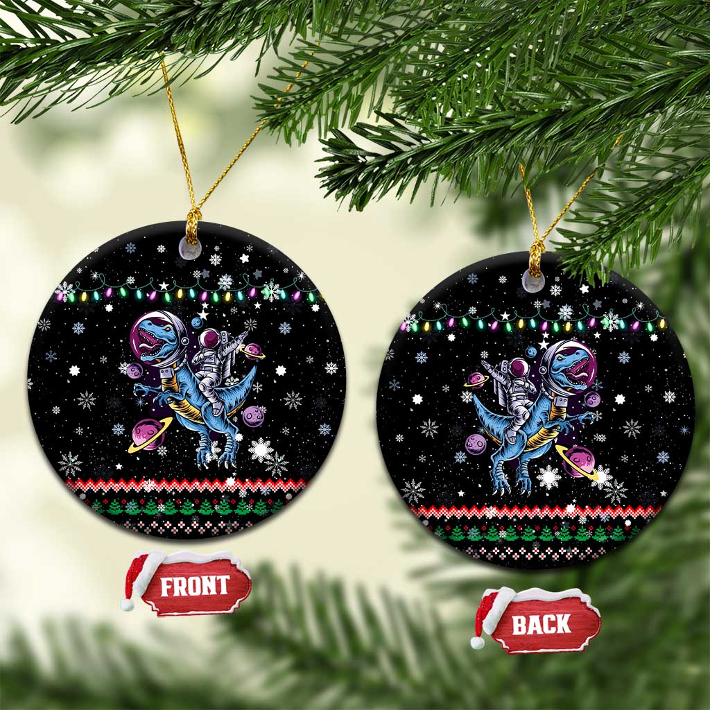 Astronauts Ride A T Rex In Space With The Planet Christmas Ceramic Ornament Xmas Holiday Patterns - Wonder Print Shop