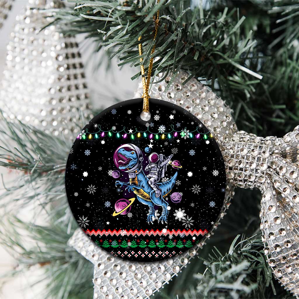Astronauts Ride A T Rex In Space With The Planet Christmas Ceramic Ornament Xmas Holiday Patterns - Wonder Print Shop