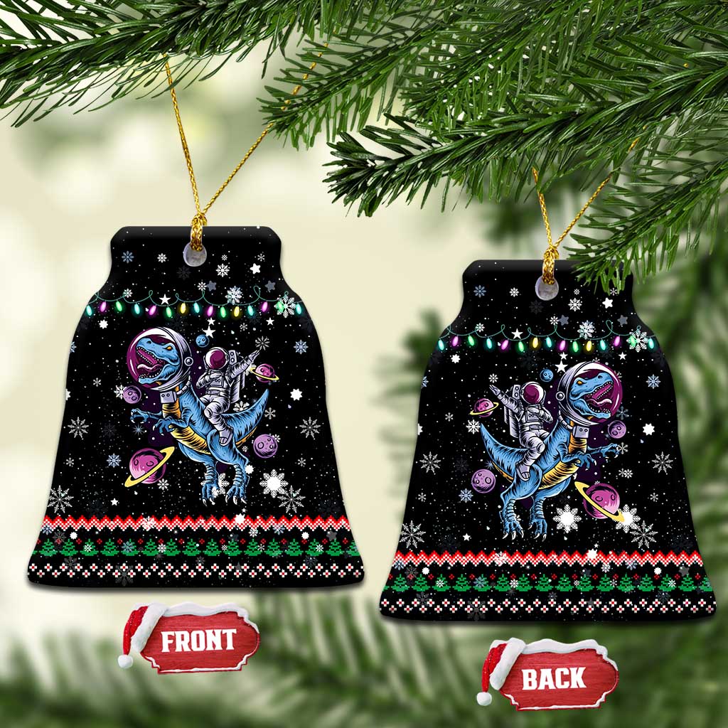 Astronauts Ride A T Rex In Space With The Planet Christmas Ceramic Ornament Xmas Holiday Patterns - Wonder Print Shop