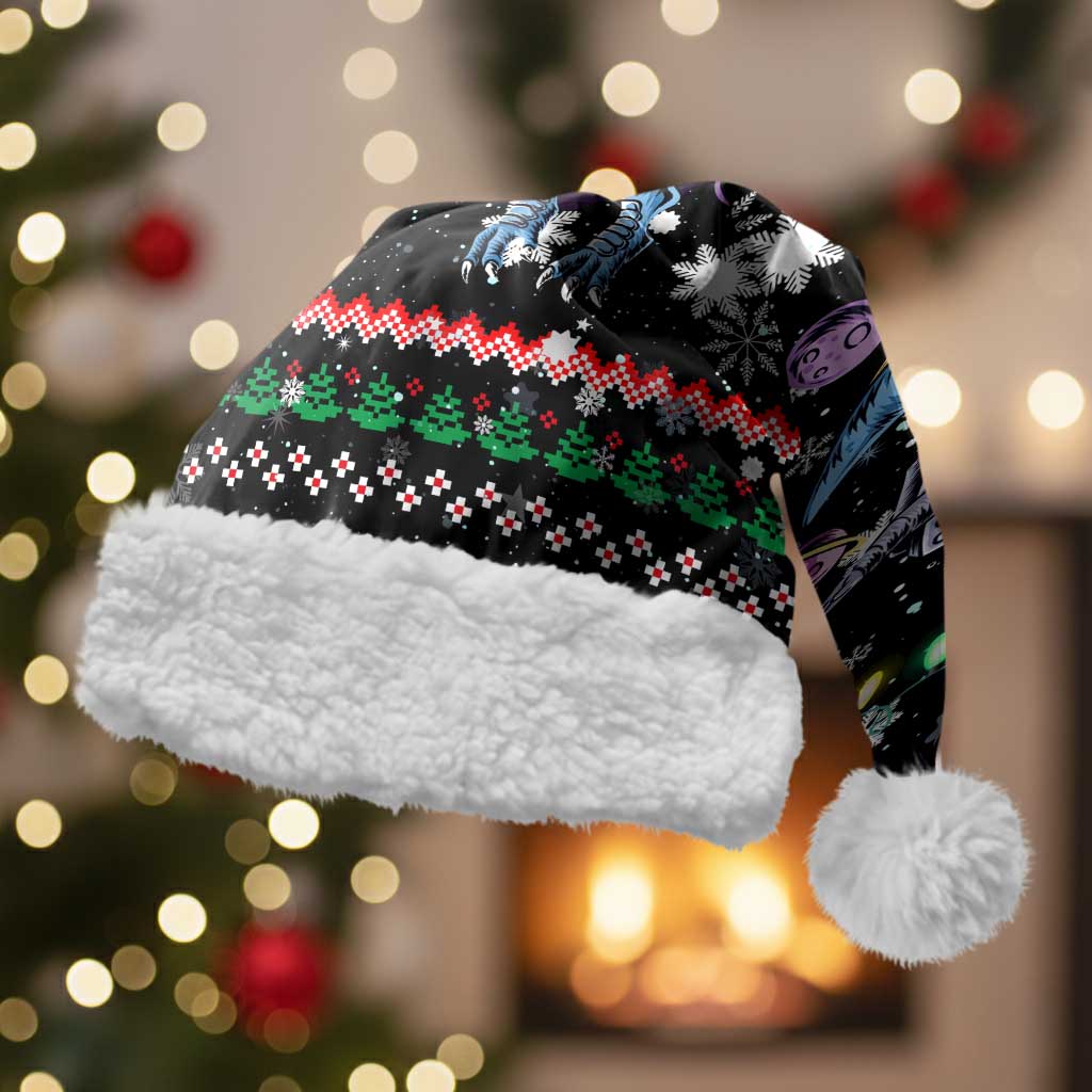 Astronauts Ride A T Rex In Space With The Planet Christmas Santa Hat Xmas Holiday Patterns - Wonder Print Shop