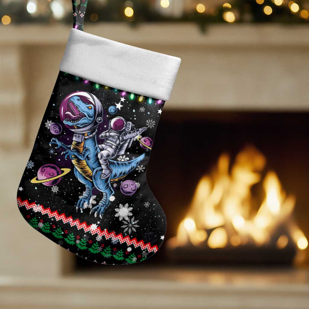 Astronauts Ride A T Rex In Space With The Planet Christmas Stocking Xmas Holiday Patterns - Wonder Print Shop