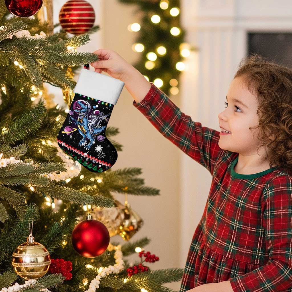 Astronauts Ride A T Rex In Space With The Planet Christmas Stocking Xmas Holiday Patterns - Wonder Print Shop
