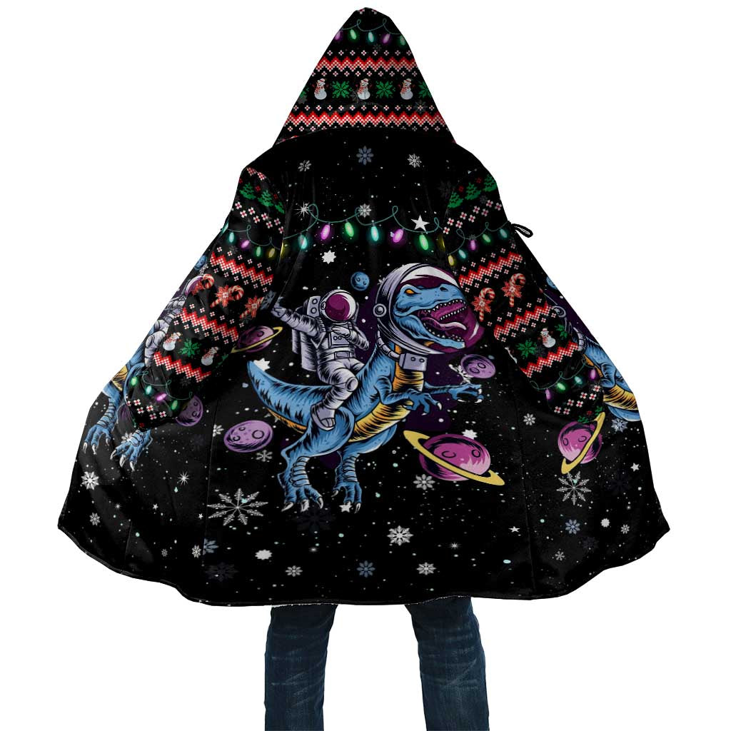 Astronauts Ride A T Rex In Space With The Planet Christmas Cloak Xmas Holiday Patterns - Wonder Print Shop