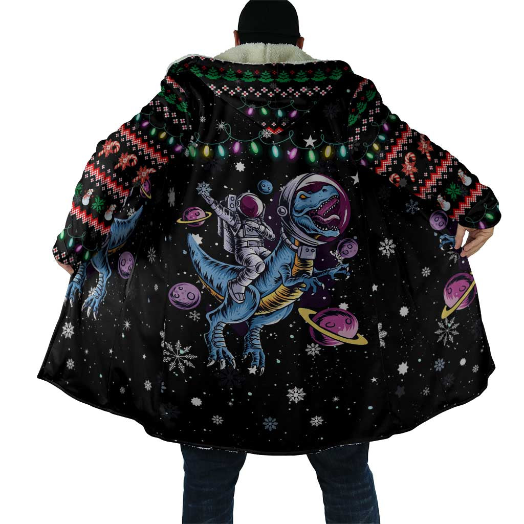 Astronauts Ride A T Rex In Space With The Planet Christmas Cloak Xmas Holiday Patterns - Wonder Print Shop