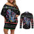 Astronauts Ride A T Rex In Space With The Planet Christmas Couples Matching Off Shoulder Short Dress and Long Sleeve Button Shirt Xmas Holiday Patterns - Wonder Print Shop