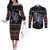 Astronauts Ride A T Rex In Space With The Planet Christmas Couples Matching Off The Shoulder Long Sleeve Dress and Long Sleeve Button Shirt Xmas Holiday Patterns - Wonder Print Shop