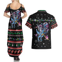 Astronauts Ride A T Rex In Space With The Planet Christmas Couples Matching Summer Maxi Dress and Hawaiian Shirt Xmas Holiday Patterns - Wonder Print Shop