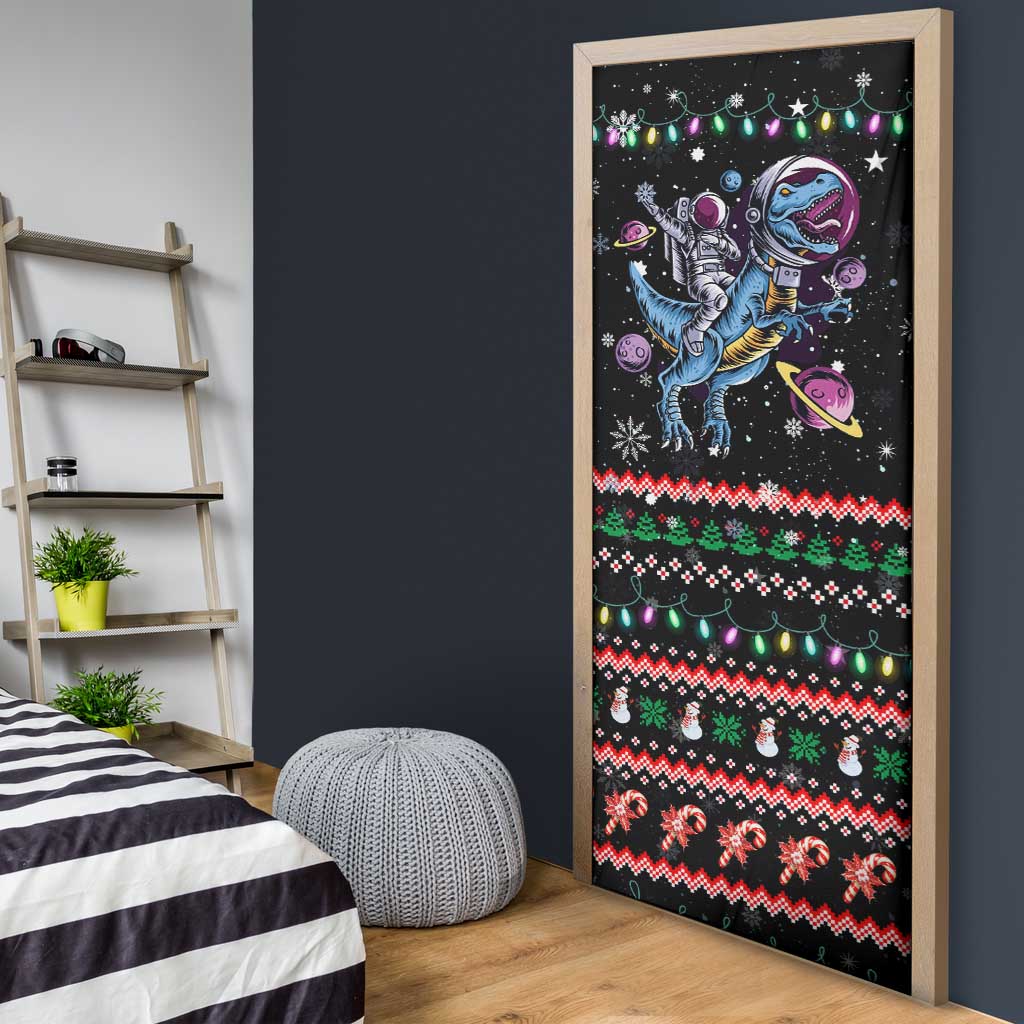 Astronauts Ride A T Rex In Space With The Planet Christmas Door Cover Xmas Holiday Patterns - Wonder Print Shop