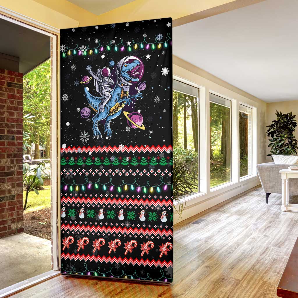 Astronauts Ride A T Rex In Space With The Planet Christmas Door Cover Xmas Holiday Patterns - Wonder Print Shop