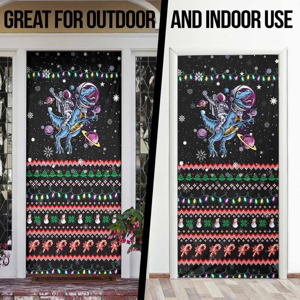 Astronauts Ride A T Rex In Space With The Planet Christmas Door Cover Xmas Holiday Patterns - Wonder Print Shop