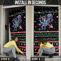 Astronauts Ride A T Rex In Space With The Planet Christmas Door Cover Xmas Holiday Patterns - Wonder Print Shop
