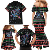 Astronauts Ride A T Rex In Space With The Planet Christmas Family Matching Mermaid Dress and Hawaiian Shirt Xmas Holiday Patterns - Wonder Print Shop