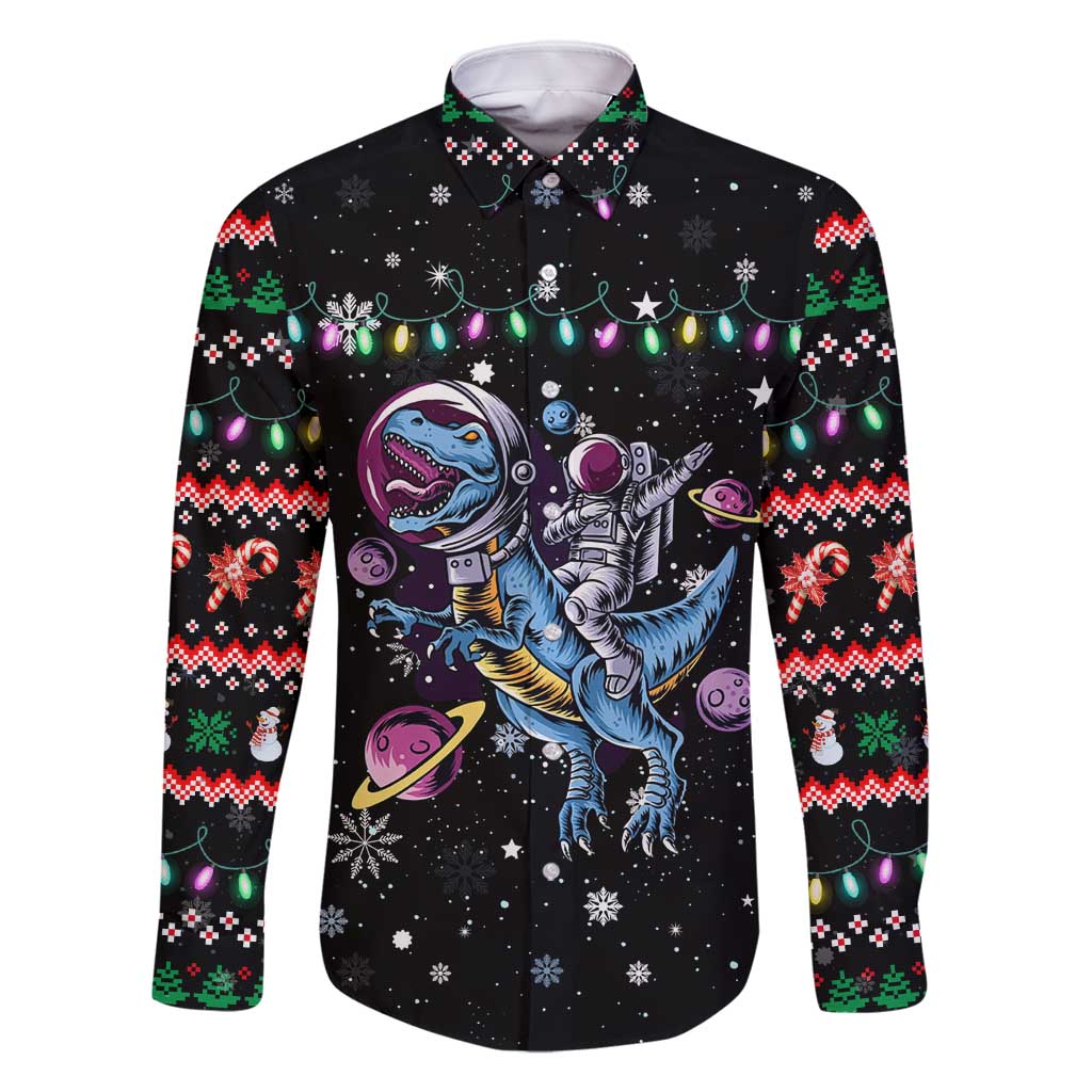 Astronauts Ride A T Rex In Space With The Planet Christmas Family Matching Mermaid Dress and Hawaiian Shirt Xmas Holiday Patterns - Wonder Print Shop