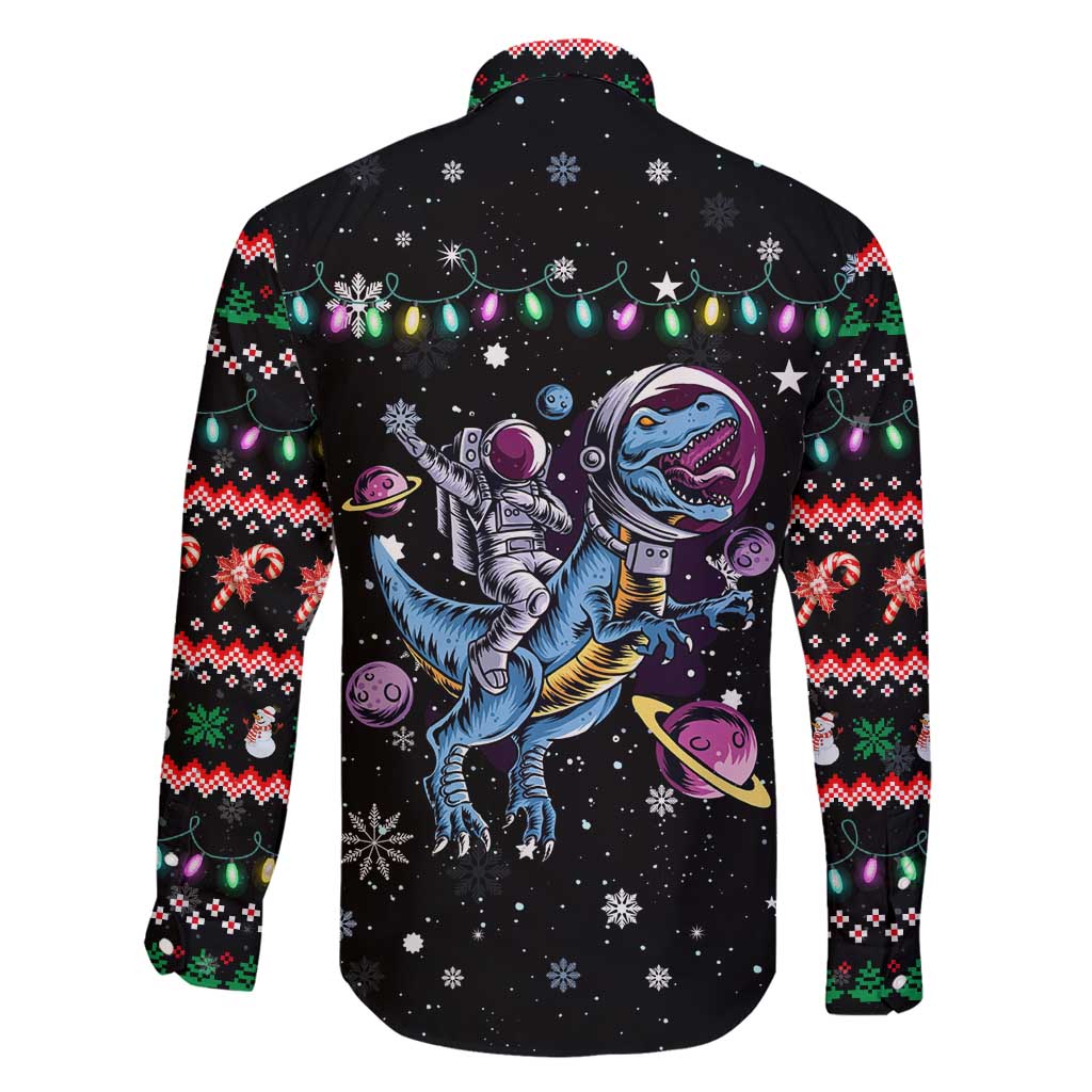 Astronauts Ride A T Rex In Space With The Planet Christmas Family Matching Mermaid Dress and Hawaiian Shirt Xmas Holiday Patterns - Wonder Print Shop
