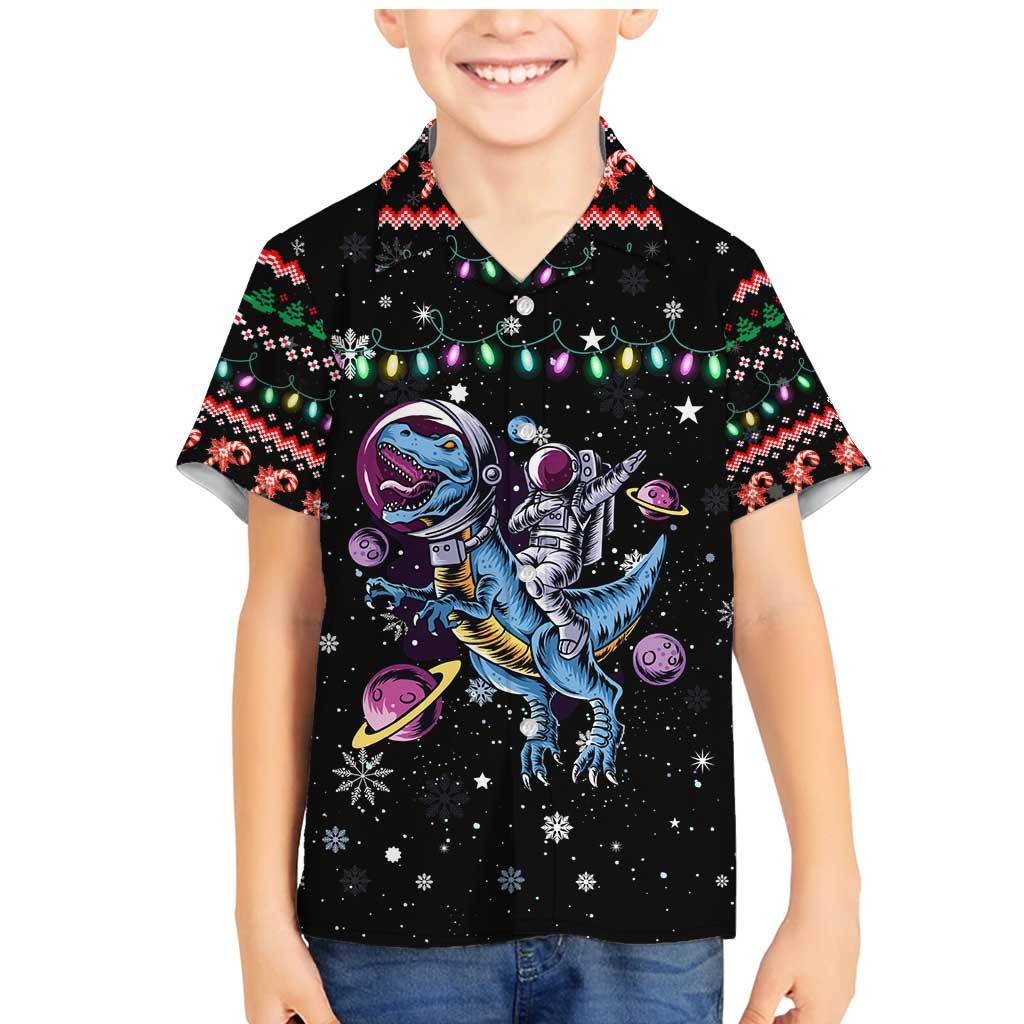 Astronauts Ride A T Rex In Space With The Planet Christmas Family Matching Mermaid Dress and Hawaiian Shirt Xmas Holiday Patterns - Wonder Print Shop