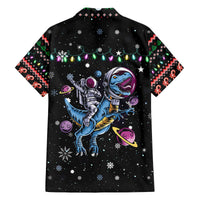 Astronauts Ride A T Rex In Space With The Planet Christmas Family Matching Off The Shoulder Long Sleeve Dress and Hawaiian Shirt Xmas Holiday Patterns - Wonder Print Shop