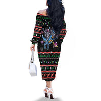 Astronauts Ride A T Rex In Space With The Planet Christmas Family Matching Off The Shoulder Long Sleeve Dress and Hawaiian Shirt Xmas Holiday Patterns - Wonder Print Shop
