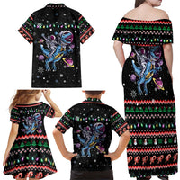 Astronauts Ride A T Rex In Space With The Planet Christmas Family Matching Off Shoulder Maxi Dress and Hawaiian Shirt Xmas Holiday Patterns - Wonder Print Shop