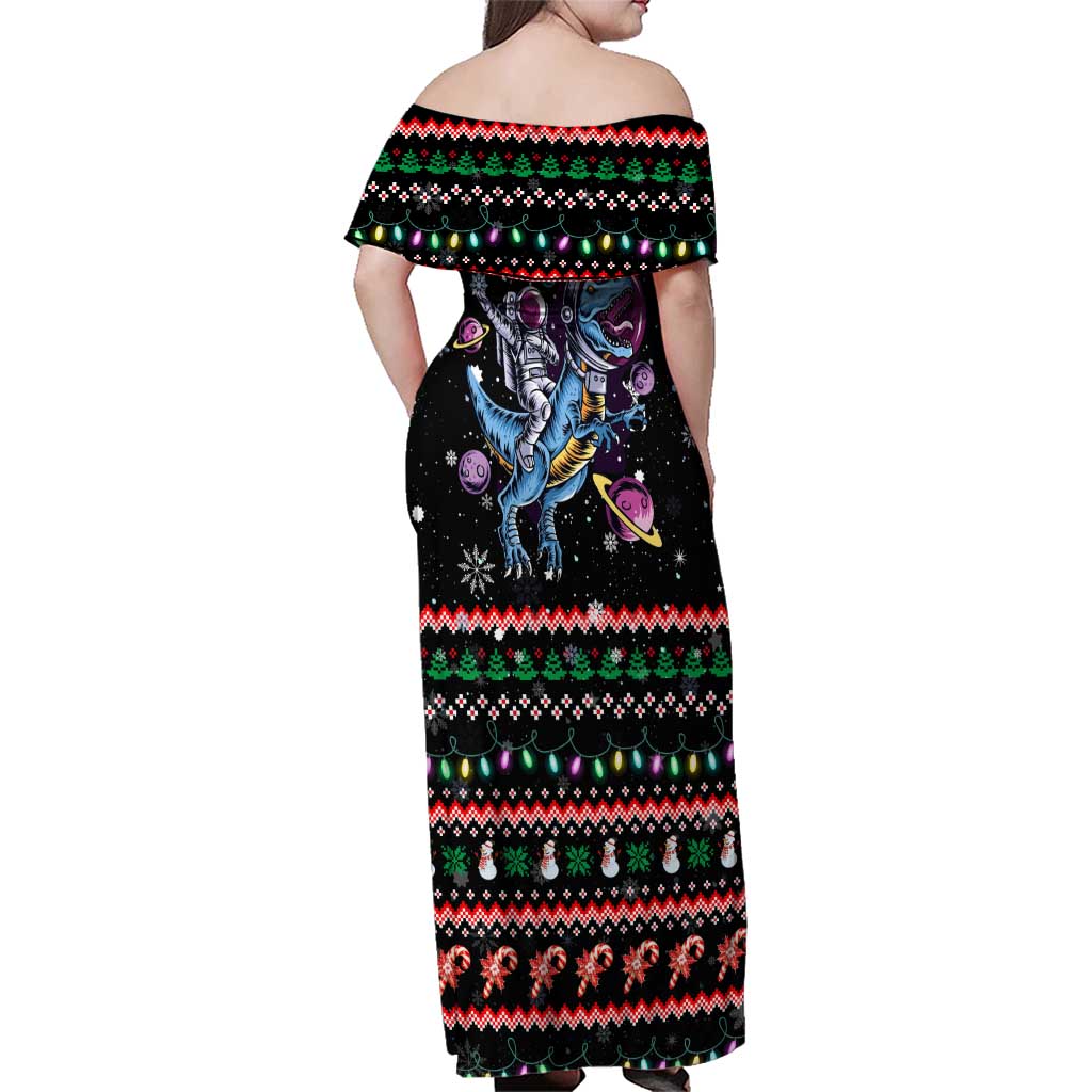 Astronauts Ride A T Rex In Space With The Planet Christmas Family Matching Off Shoulder Maxi Dress and Hawaiian Shirt Xmas Holiday Patterns - Wonder Print Shop