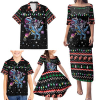 Astronauts Ride A T Rex In Space With The Planet Christmas Family Matching Puletasi and Hawaiian Shirt Xmas Holiday Patterns - Wonder Print Shop