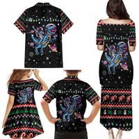 Astronauts Ride A T Rex In Space With The Planet Christmas Family Matching Puletasi and Hawaiian Shirt Xmas Holiday Patterns - Wonder Print Shop
