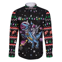 Astronauts Ride A T Rex In Space With The Planet Christmas Family Matching Puletasi and Hawaiian Shirt Xmas Holiday Patterns - Wonder Print Shop
