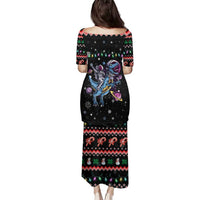 Astronauts Ride A T Rex In Space With The Planet Christmas Family Matching Puletasi and Hawaiian Shirt Xmas Holiday Patterns - Wonder Print Shop