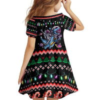 Astronauts Ride A T Rex In Space With The Planet Christmas Family Matching Short Sleeve Bodycon Dress and Hawaiian Shirt Xmas Holiday Patterns - Wonder Print Shop