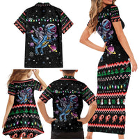 Astronauts Ride A T Rex In Space With The Planet Christmas Family Matching Short Sleeve Bodycon Dress and Hawaiian Shirt Xmas Holiday Patterns - Wonder Print Shop