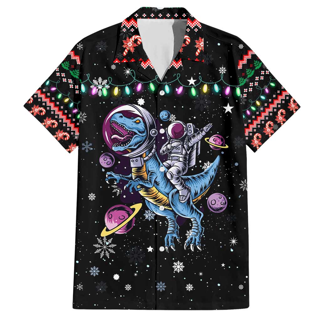 Astronauts Ride A T Rex In Space With The Planet Christmas Family Matching Short Sleeve Bodycon Dress and Hawaiian Shirt Xmas Holiday Patterns - Wonder Print Shop