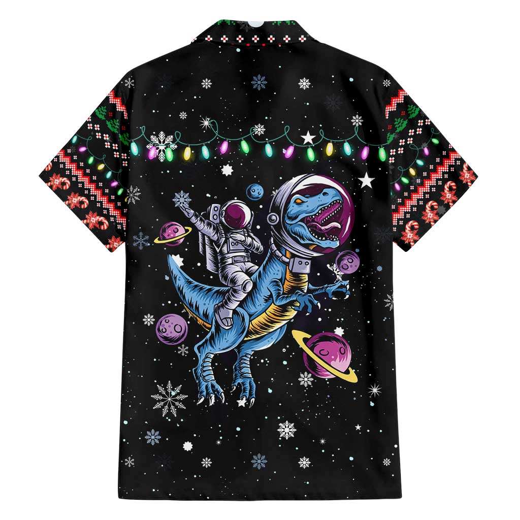 Astronauts Ride A T Rex In Space With The Planet Christmas Family Matching Short Sleeve Bodycon Dress and Hawaiian Shirt Xmas Holiday Patterns - Wonder Print Shop