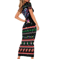 Astronauts Ride A T Rex In Space With The Planet Christmas Family Matching Short Sleeve Bodycon Dress and Hawaiian Shirt Xmas Holiday Patterns - Wonder Print Shop