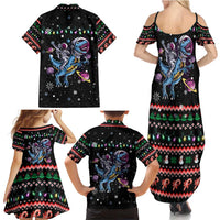 Astronauts Ride A T Rex In Space With The Planet Christmas Family Matching Summer Maxi Dress and Hawaiian Shirt Xmas Holiday Patterns - Wonder Print Shop