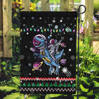 Astronauts Ride A T Rex In Space With The Planet Christmas Garden Flag Xmas Holiday Patterns - Wonder Print Shop