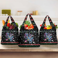 Astronauts Ride A T Rex In Space With The Planet Christmas Grocery Bag Xmas Holiday Patterns - Wonder Print Shop