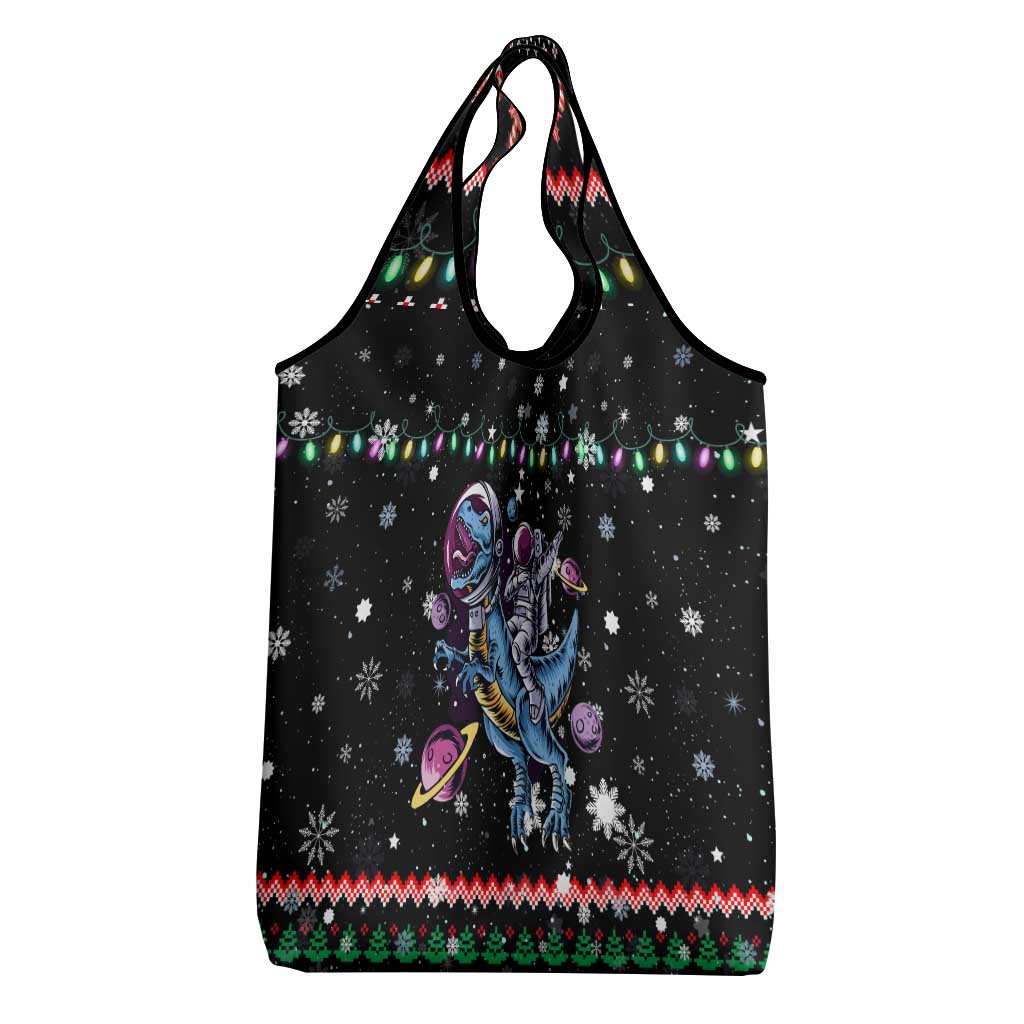 Astronauts Ride A T Rex In Space With The Planet Christmas Grocery Bag Xmas Holiday Patterns - Wonder Print Shop