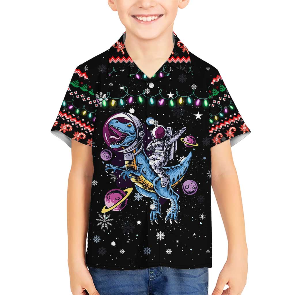 Astronauts Ride A T Rex In Space With The Planet Christmas Hawaiian Shirt Xmas Holiday Patterns - Wonder Print Shop