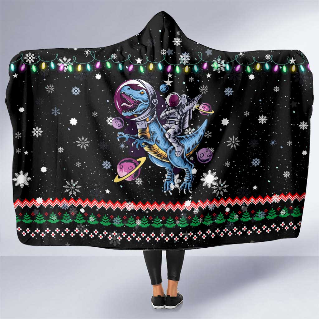 Astronauts Ride A T Rex In Space With The Planet Christmas Hooded Blanket Xmas Holiday Patterns - Wonder Print Shop