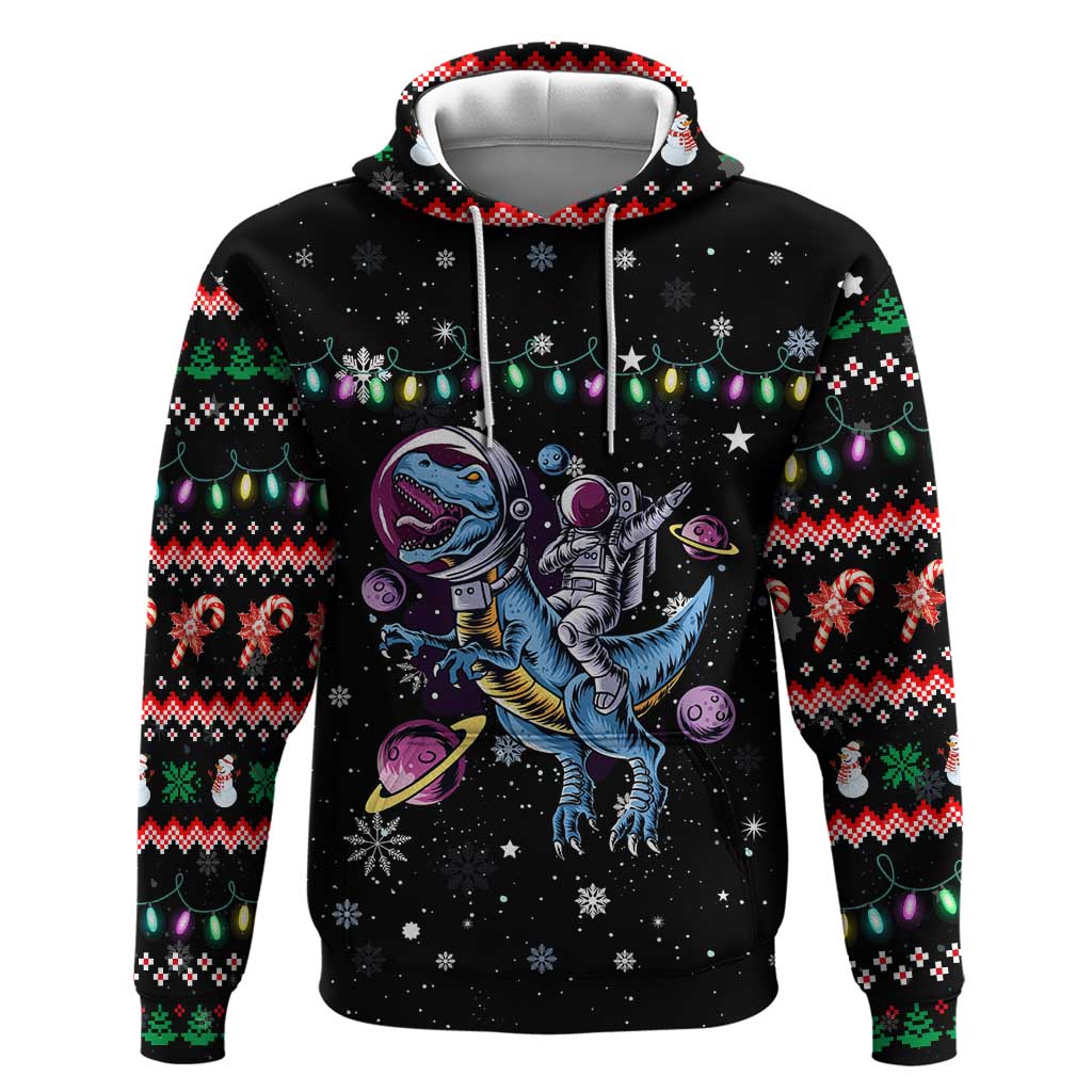 Astronauts Ride A T Rex In Space With The Planet Christmas Hoodie Xmas Holiday Patterns - Wonder Print Shop