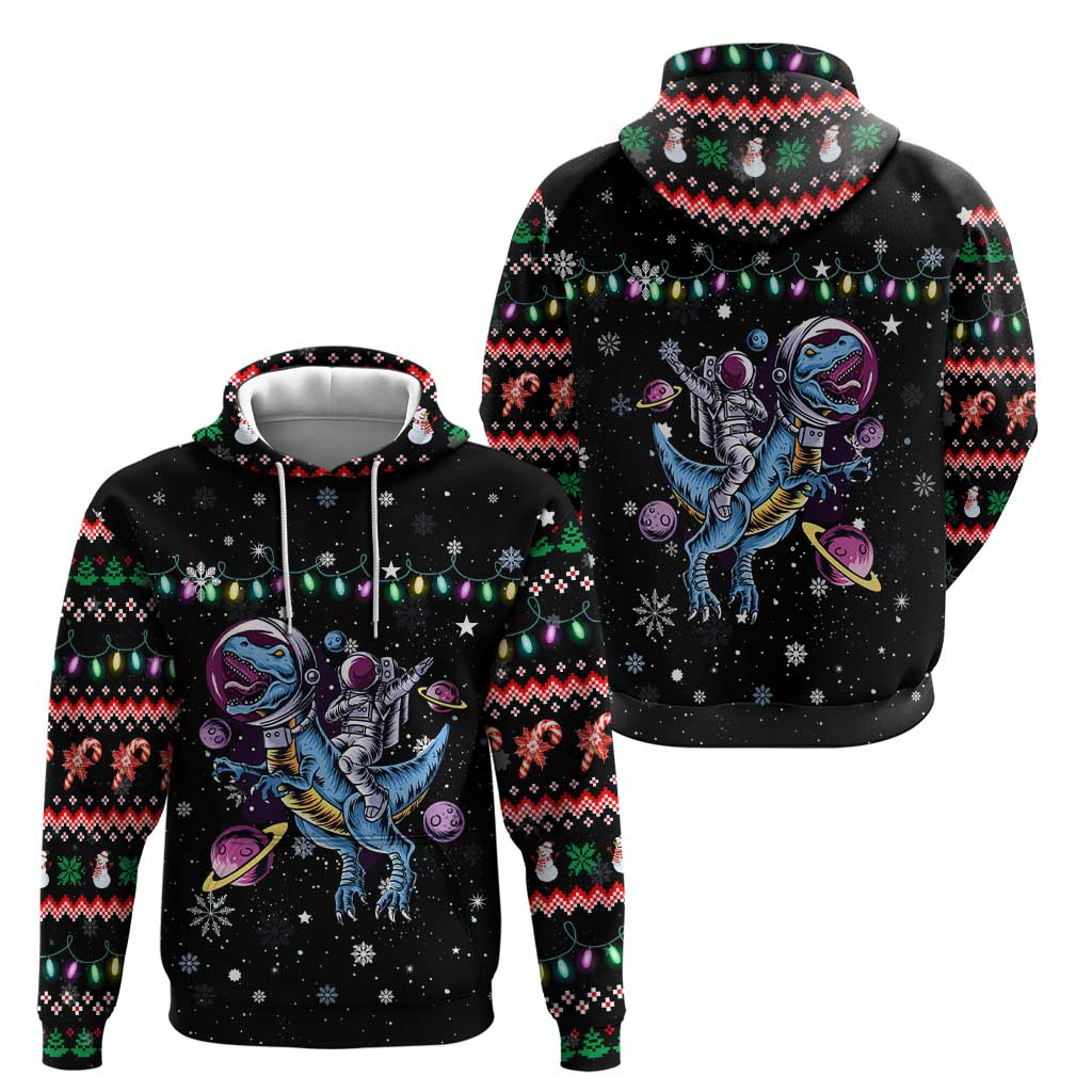 Astronauts Ride A T Rex In Space With The Planet Christmas Hoodie Xmas Holiday Patterns - Wonder Print Shop