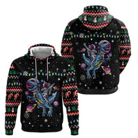Astronauts Ride A T Rex In Space With The Planet Christmas Hoodie Xmas Holiday Patterns - Wonder Print Shop