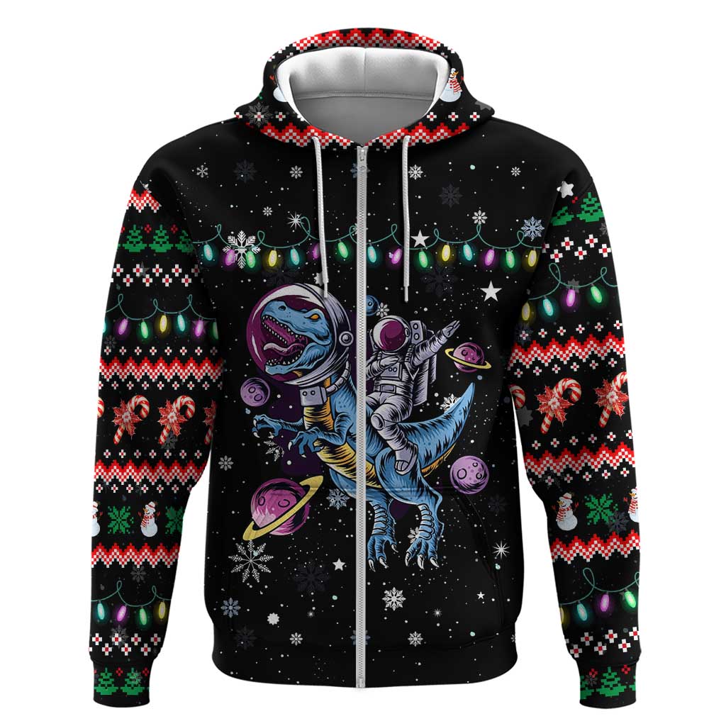 Astronauts Ride A T Rex In Space With The Planet Christmas Hoodie Xmas Holiday Patterns - Wonder Print Shop