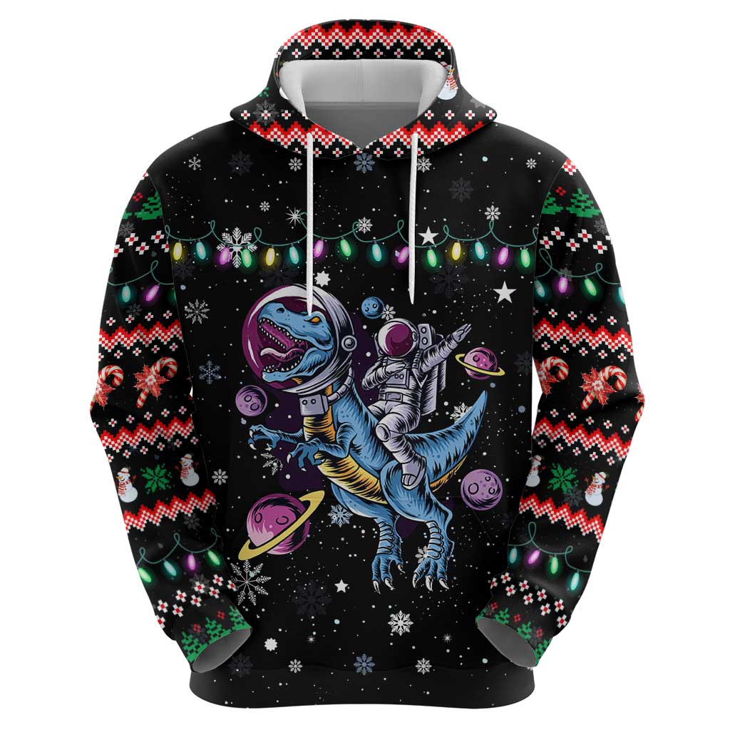 Astronauts Ride A T Rex In Space With The Planet Christmas Hoodie Xmas Holiday Patterns - Wonder Print Shop