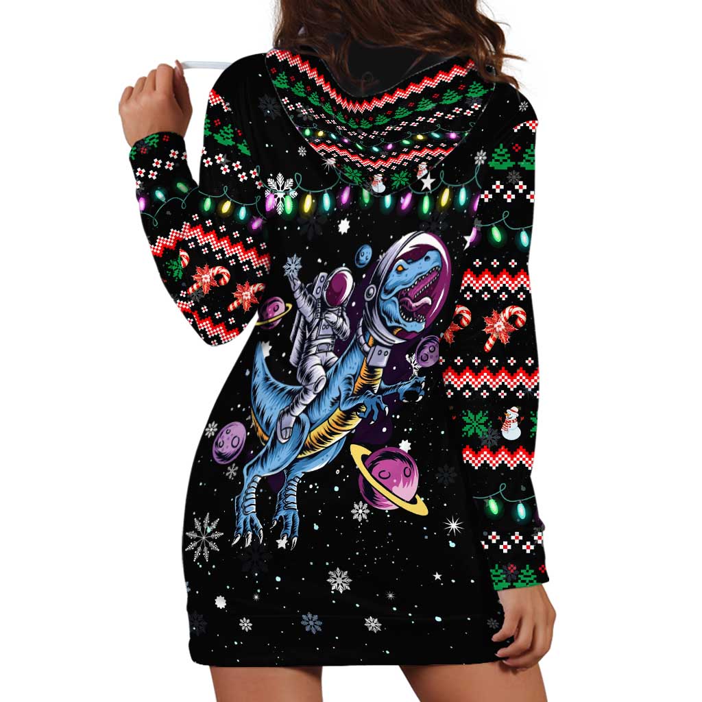 Astronauts Ride A T Rex In Space With The Planet Christmas Hoodie Dress Xmas Holiday Patterns - Wonder Print Shop