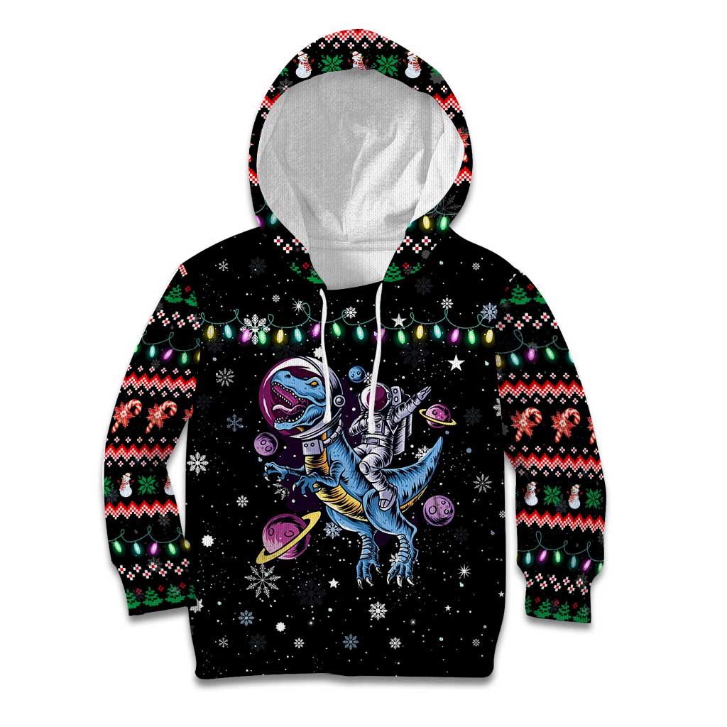Astronauts Ride A T Rex In Space With The Planet Christmas Kid Hoodie Xmas Holiday Patterns - Wonder Print Shop