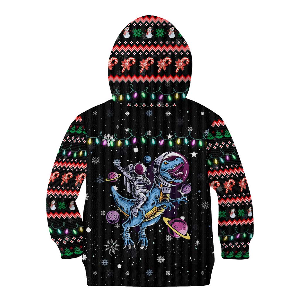 Astronauts Ride A T Rex In Space With The Planet Christmas Kid Hoodie Xmas Holiday Patterns - Wonder Print Shop